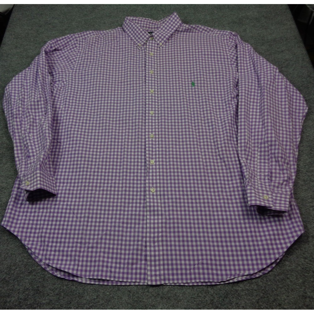 Polo Ralph Lauren Shirt Mens 3XLT‎ Purple Gingham Classic Fit Long Sleeve Cotton
